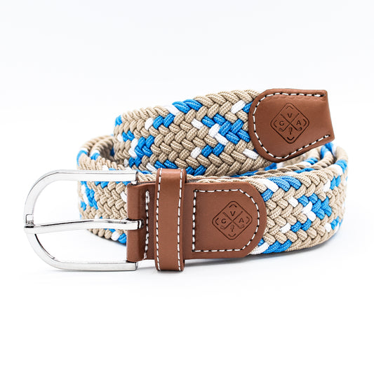 Braided Elastic Golf Belt - Signature Series (Azure Blue & Khaki)